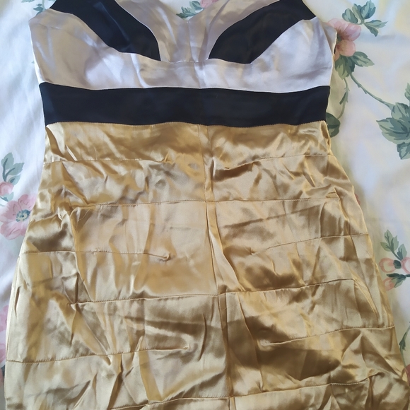 Gold Colorblock Bodycon Bandage Cocktail Y2K Dress - Picture 3 of 6